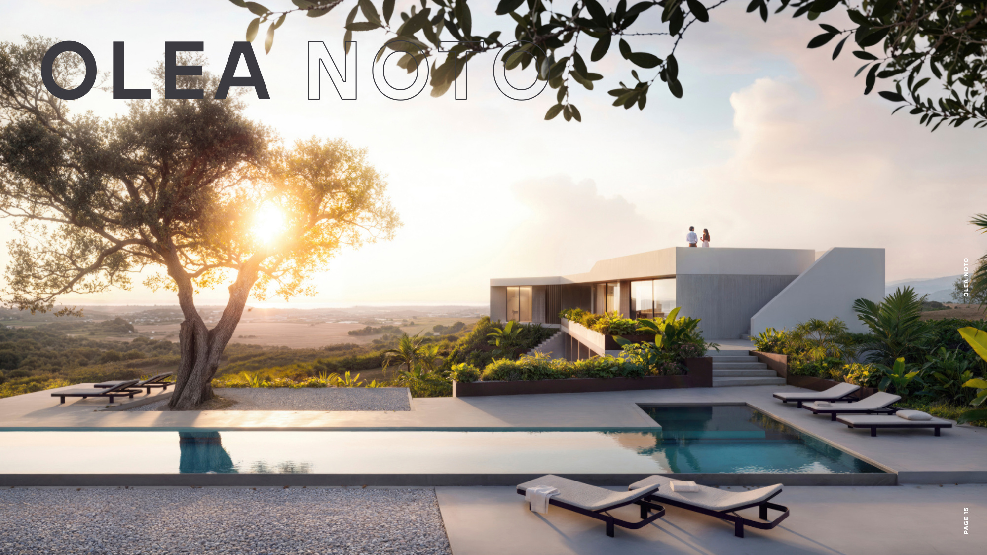 Olea Noto — pool terrace at sunset